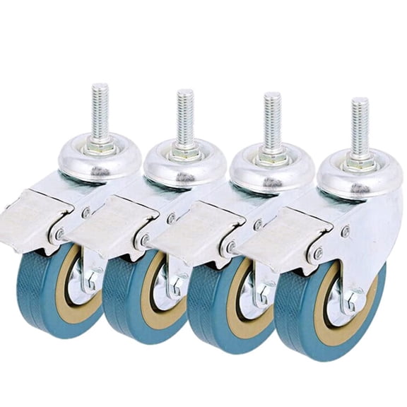 Pack of 4, BoYeeBo Industrial Lockable Threaded Stem Mount Swivel Caster 360°Rotation Non-Marking 3 inch Castor Wheel With Brake for Trolley, Carts, Furniture, Dolly, Workben (M10)