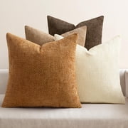 Pack of 4 Brown Couch Throw Pillow Covers 18x18 Inch Yellow Green Soft Decorative Chenille Pillows Farmhouse Accent Cushions for Boho Home Decor Spring Sofa Bedroom Living Room