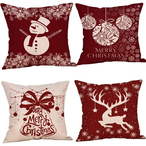 Pack of 4 Christmas Throw Pillows,Deer Sofa Cushions,Christmas Cushion Covers,Merry Christmas Pillow Cases for Sofa Car Office Bed Home Living Room - B