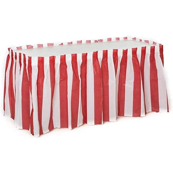 Pack of 4 Classic & White Striped Table Skirts - Perfect for Carnival, Circus Themed Parties, and More - Easy to Apply, 14ft Length Each$$Home Decor, Kitchen, & Other