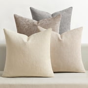 Pack of 4 Couch Throw Pillow Covers 20x20 Inch Neutral Beige/Brown Soft Decorative Chenille Pillow Covers Farmhouse Accent Cushion Covers for Boho Spring Home Decor Sofa Bedroom Living Room