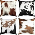 thumbnail image 1 of Pack of 4 Cowhide Decor Outdoor Throw Pillow Covers, Soft Cow Fur Western Farm Animal Square Cushion Case Set for Couch Sofa Living Room, Farmhouse Porch Pillows Cases Pillowcases, 16x16 Inches, 1 of 4