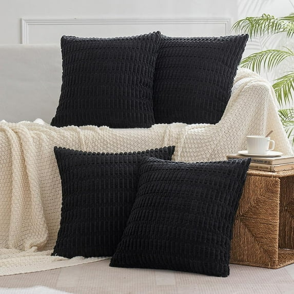 Pack of 4 Cream White Corduroy Decorative Throw Pillow Covers 18x18 Inch Soft Boho Striped Pillow Covers Modern Farmhouse Home Decor for Sofa Living Room Couch Bed
