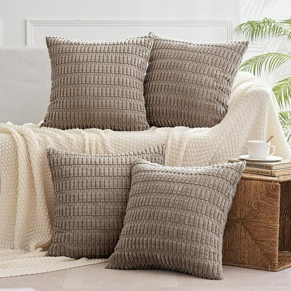 Pack of 4 Cream White Corduroy Decorative Throw Pillow Covers 18x18 Inch Soft Boho Striped Pillow Covers Modern Farmhouse Home Decor for Sofa Living Room Couch Bed
