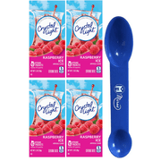 Pack of 4 Crystal Light Raspberry Ice Artificially Flavored Powdered Drink Mix, 6 ct Pitcher Packets 2in1 Miras Trademark Measuring Spoon Included