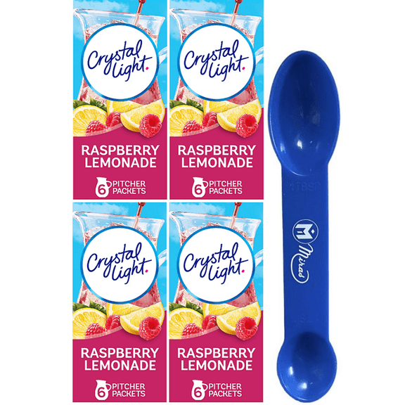 (Pack of 4) Crystal Light Raspberry Lemonade Artificially Flavored Powdered Drink Mix, 6 ct Pitcher Pack (2in1) Miras Trademark Measuring Spoon Included)