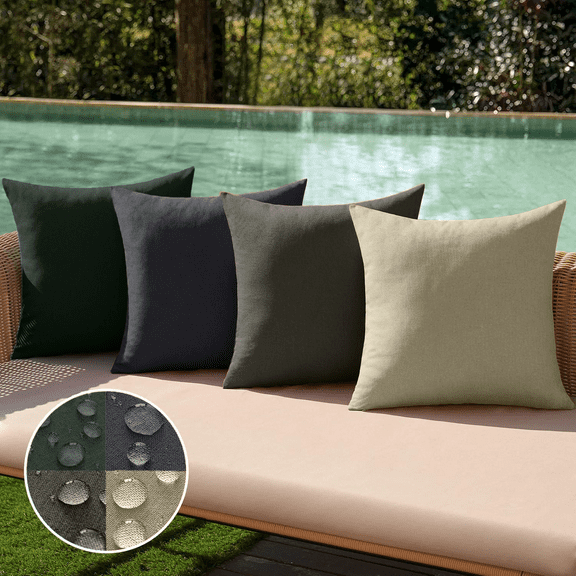 SANMADROLA Pack of 4 Decorative Outdoor Throw Pillow Covers Linen Waterproof Pillow Covers Farmhouse Cushion Cases for Fall Patio Garden Tent Balcony Couch Sofa 18x18 inch
