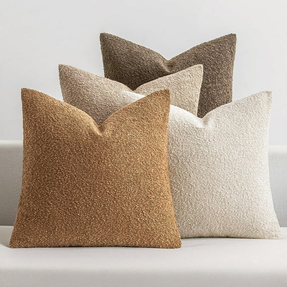 Pack of 4 Decorative Textured Boucle Throw Pillow Covers 18x18 Inch Neutral Accent Solid Pillow Cases Soft Couch Cushion Covers for Modern Farmhouse Boho Chair Sofa Bed Livingroom Home Decor