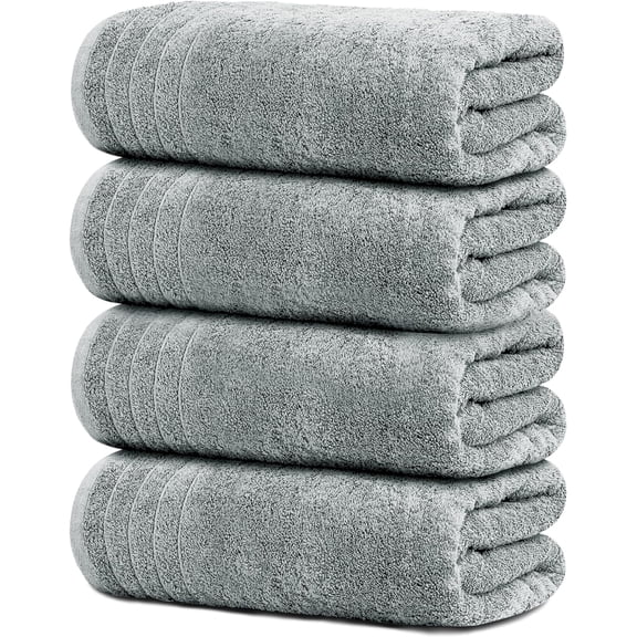 Pack of 4 Extra Large Bath Towels 30 x 60 Inches, 100% Cotton, Larger & Lighter Weight, Quicker to Dry, Super Soft and Absorbent, Perfect for Bathroom, Cool Grey