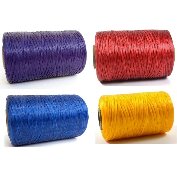 Pack of 4 - Kulay Artificial Deer Sinew Waxed Flat Polyester Thread for Beading, Leather, Tie-dye Crafts and Sewing, Purple Red Royal Blue Yellow Sinue (5-Ply, 300 Yards per Spool)