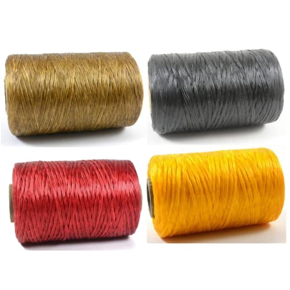 Pack of 4 - Kulay Artificial Deer Sinew Waxed Flat Polyester Thread for Beading, Leather, Tie-dye Crafts and Sewing, Yellow Red Blue Purple Sinue (Natural, Black, Red, and Yellow)