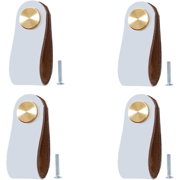 Pack of 4 Leather Handles for Furniture, 6.4 x 2.5 cm, Handmade Handles, Furniture Knobs, Leather Furniture Handles, Cabinet Knobs, Cupboard Knobs for Kitchen Cabinets, Wardrobe