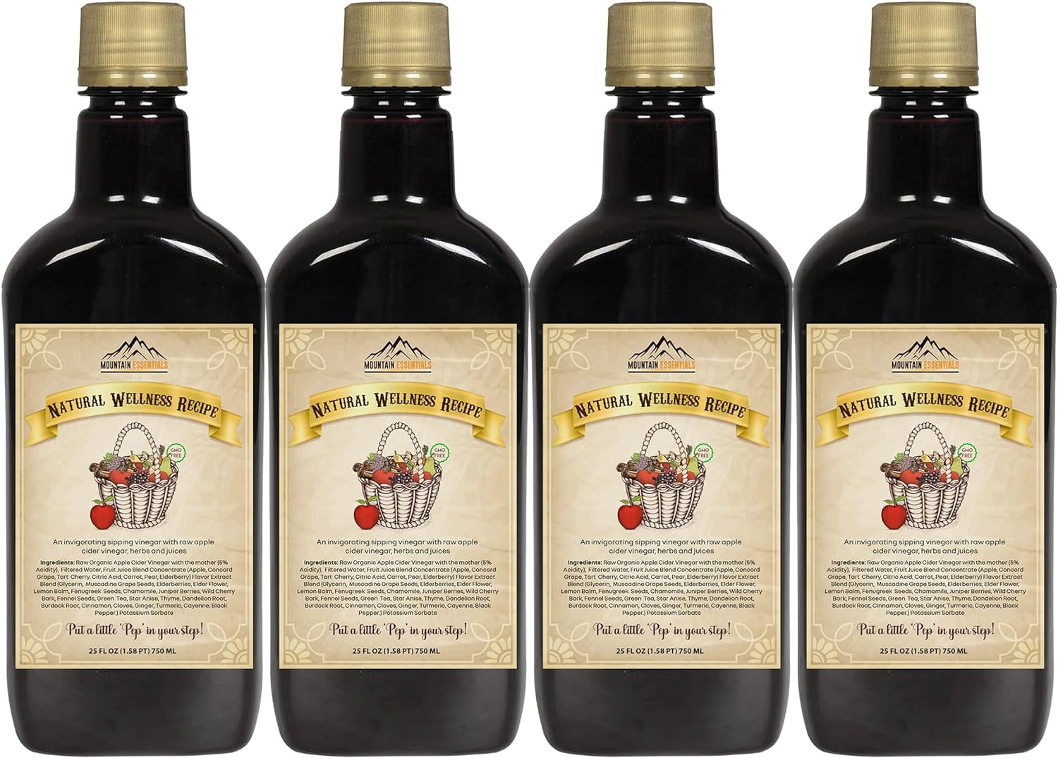 Mountain Essentials Natural Wellness Recipe Apple Cider Vinegar Juice, 25 oz Bottle (Pack of 4)