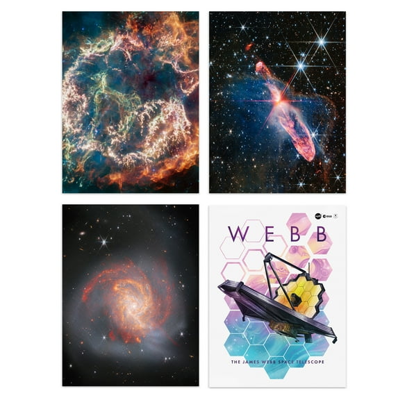 Pack of 4 NASA James Webb Space Telescope Images Clash of the Titans NGC 3256 Cassiopeia A Forming Stars Unframed 12X16 Inch Wall Art Living Room Prints Set