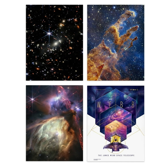 Pack of 4 NASA James Webb Space Telescope Images Deep Field Stars Rho Ophiuchi Clouds Pillars of Creation Unframed 12X16 Inch Wall Art Living Room Prints Set