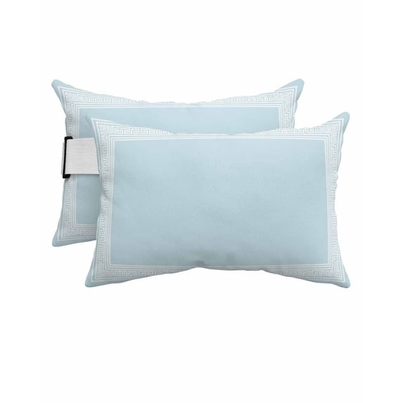 Pack of 4 Outdoor Lumbar Pillow Covers 11x16 Inch, Aqua Geometric Waterproof Throw Pillow Covers Set, White Greek Key Design Abstract Modern Art Decorative Cushion Cases for Patio Porch Car
