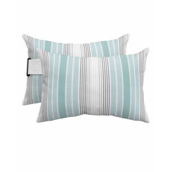 Pack of 4 Outdoor Lumbar Pillow Covers 11x16 Inch, Aqua Gray Stripes Waterproof Throw Pillow Covers Set, Minimalist Gradient Lines Aesthetic Decorative Cushion Cases for Patio Porch Car