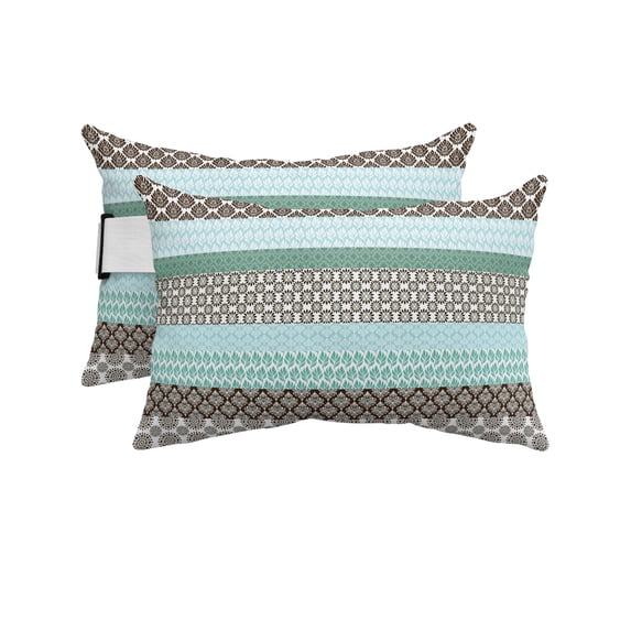 Pack of 4 Outdoor Lumbar Pillow Covers 11x16 Inch, Boho Geometric Waterproof Throw Pillow Covers Set, Turquoise Green Brown Tribal Stripes Indoor&Outdoor Decorative Cushion Cases for Patio Porch Car