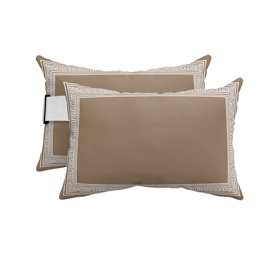 Pack of 4 Outdoor Lumbar Pillow Covers 11x16 Inch, Brown Geometric Waterproof Throw Pillow Covers Set, White Greek Key Design Abstract Modern Art Decorative Cushion Cases for Patio Porch Car