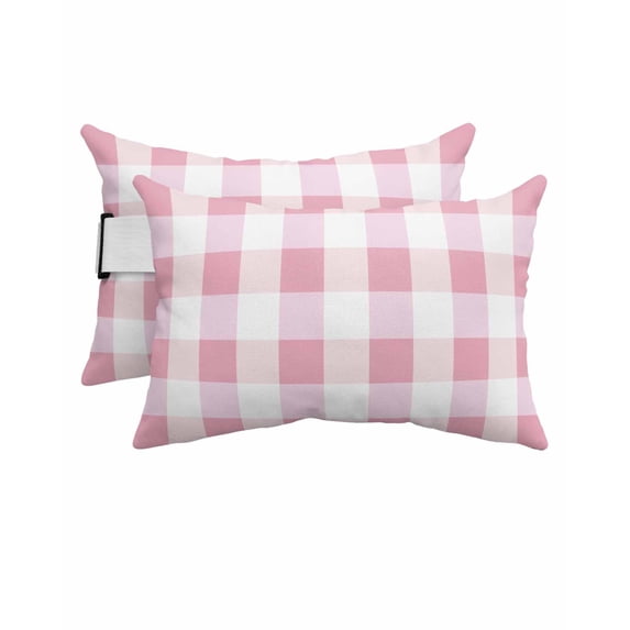 Pack of 4 Outdoor Lumbar Pillow Covers 11x16 Inch, Light Pink Buffalo Check Waterproof Throw Pillow Covers Set, Farmhouse Plaid Modern Geometric Decorative Cushion Cases for Patio Porch Car