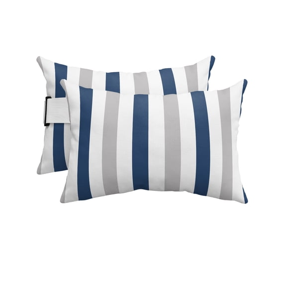Pack of 4 Outdoor Lumbar Pillow Covers 11x16 Inch, Navy Blue Grey Stripe Waterproof Throw Pillow Covers Set, Modern Farmhouse Vertical Striped Decorative Cushion Cases for Patio Porch Car