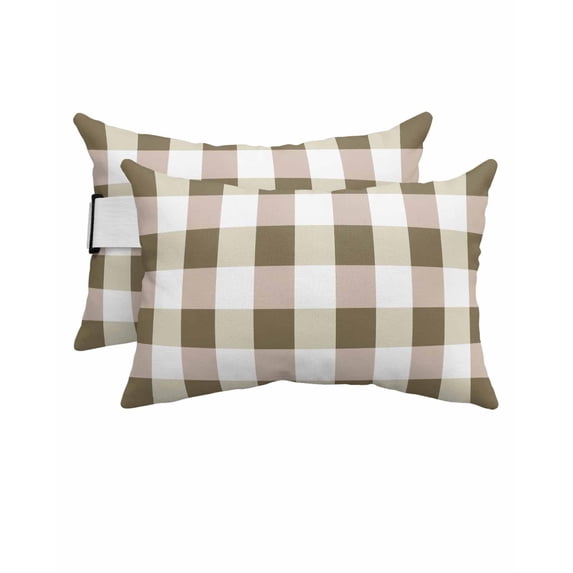 Pack of 4 Outdoor Lumbar Pillow Covers 12x20 Inch, Brown White Buffalo Check Waterproof Throw Pillow Covers Set, Farmhouse Plaid Modern Geometric Decorative Cushion Cases for Patio Porch Car
