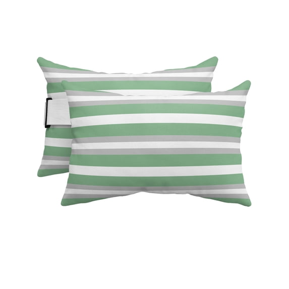 Pack of 4 Outdoor Lumbar Pillow Covers 12x20 Inch, Green Grey Stripe Waterproof Throw Pillow Covers Set, Farmhouse Modern Art Striped Indoor&Outdoor Decorative Cushion Cases for Patio Porch Car