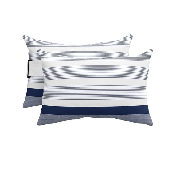 Pack of 4 Outdoor Lumbar Pillow Covers 12x20 Inch, Navy Blue Stripe Waterproof Throw Pillow Covers Set, Modern Rustic Horizontal Blue Striped Decorative Cushion Cases for Patio Porch Car
