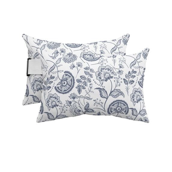 Pack of 4 Outdoor Lumbar Pillow Covers 12x20 Inch, Pastoral Flowers Waterproof Throw Pillow Covers Set, Vintage Haze Blue Farmhouse Plant Indoor&Outdoor Decorative Cushion Cases for Patio Porch Car