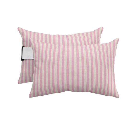 Pack of 4 Outdoor Lumbar Pillow Covers 12x20 Inch, Pink Striped Waterproof Throw Pillow Covers Set, Modern Simple Farmhouse Beige Vintage Indoor&Outdoor Decorative Cushion Cases for Patio Porch Car