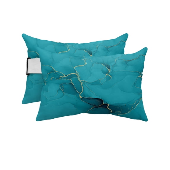 Pack of 4 Outdoor Lumbar Pillow Covers 12x20 Inch, Teal Marble Waterproof Throw Pillow Covers Set, Turquoise Marble Crack Abstract Modern Art Decorative Cushion Cases for Patio Porch Car