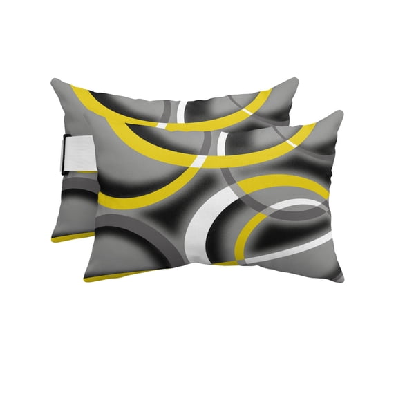 Pack of 4 Outdoor Lumbar Pillow Covers 12x20 Inch, Yellow Geometric Waterproof Throw Pillow Covers Set, Gray Black Retro Abstract Stripes Lines Decorative Cushion Cases for Patio Porch Car