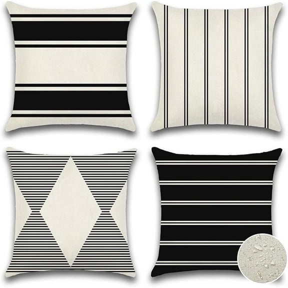 Pack of 4 Outdoor Throw Pillow Covers 18x18 Inch Waterproof Modern Geometry Decorative Square Garden Cushion Cases/Shell for Couch Patio Furniture Tent Balcony (Black)