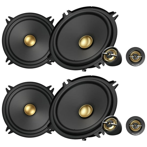 (Pack of 4) PIONEER TS-A1301C, 2-Way Component Car Audio Speakers, Full Range, Clear Sound Quality, Easy Installation and Enhanced Bass Response, Black and Gold Colored 5.25 Round Speakers