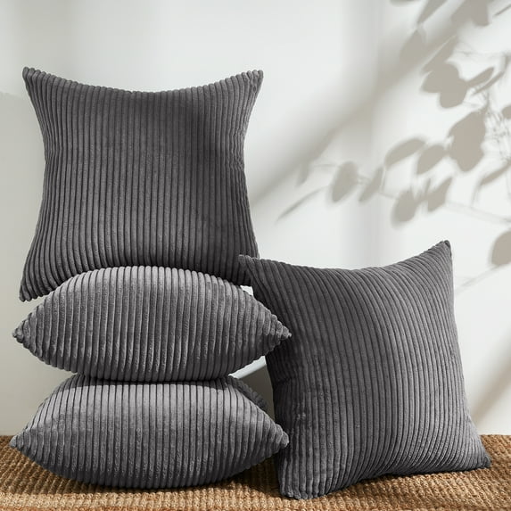 Top Finel 16x16 Country Decorative Pillow Covers, Dark Gray Corduroy Solid Cushion Covers, 4 Count