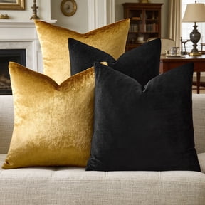 Pack of 4 Pillow Covers 18x18 - Black Gold Decorative Velvet Throw Pillows Soft Covers Luxury Square Couch Pillowcases Modern Living Room Decor Cushion Covers