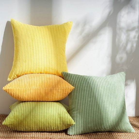 Pack of 4 Pillow Covers 18x18 Sage Green Yellow Color-Clash Design Decorative Throw Pillow Covers,Soft Corduroy Solid Pillow Covers Modern Decor Square Cushion Covers for Couch Sofa Bedroom