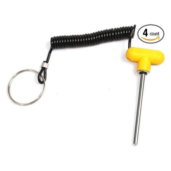 (Pack of 4) Pin, Tensile | 5 /16" Dia - 4 1/4" Locking Space | MAGNETIC Universal Weight Stack Replacement SELECTOR KEY - DETENT Hitch PINS - YELLOW T Handle Knob w/ reinforced steel wire Lanyard