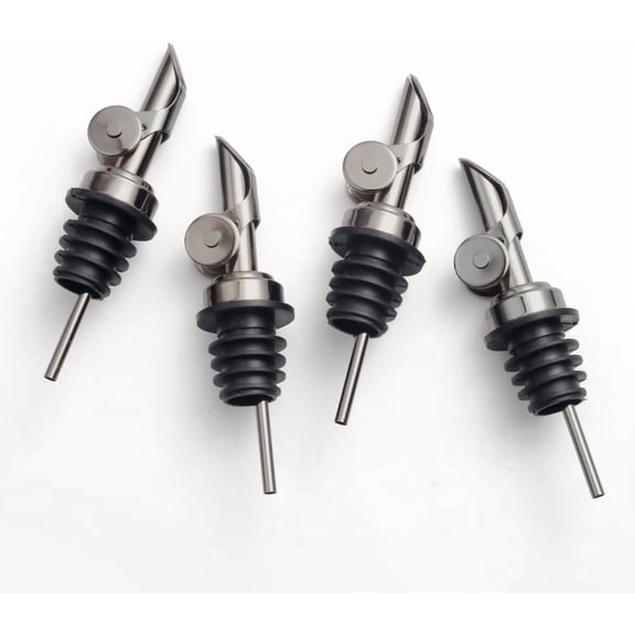 Pack of 4 Premium Liquor Pour Spout Made of Stainless Steel with Automatic Anti-Oxidation Mechanism, Bottle Pourers for Alcohol and Wine, Olive Oil Dispenser Spout, Oil Bottle Spout, Black
