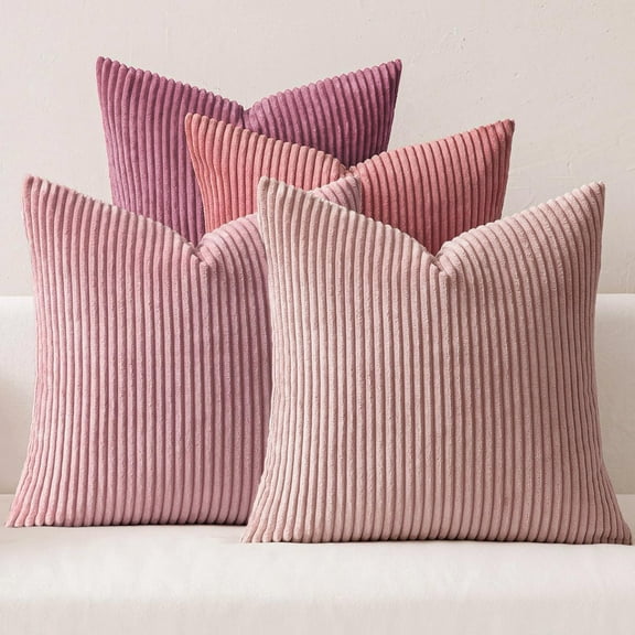 Pack of 4 Purple Pink Corduroy Decorative Throw Pillow Covers 20x20 Inch Soft Boho Striped Pillow Covers Modern Farmhouse Home Decor for Winter Sofa Living Room Couch Bed
