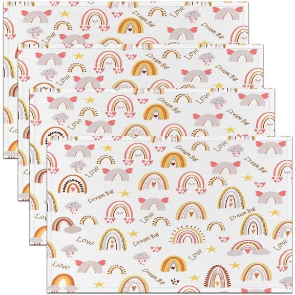 Pack of 4 Rainbow Placemats Soft Star Print Square Placemat for Kitchen Dining Table Decoration Indoor Outdoor Heat Love Pink Yellow White Table Place Mats 18"x12"