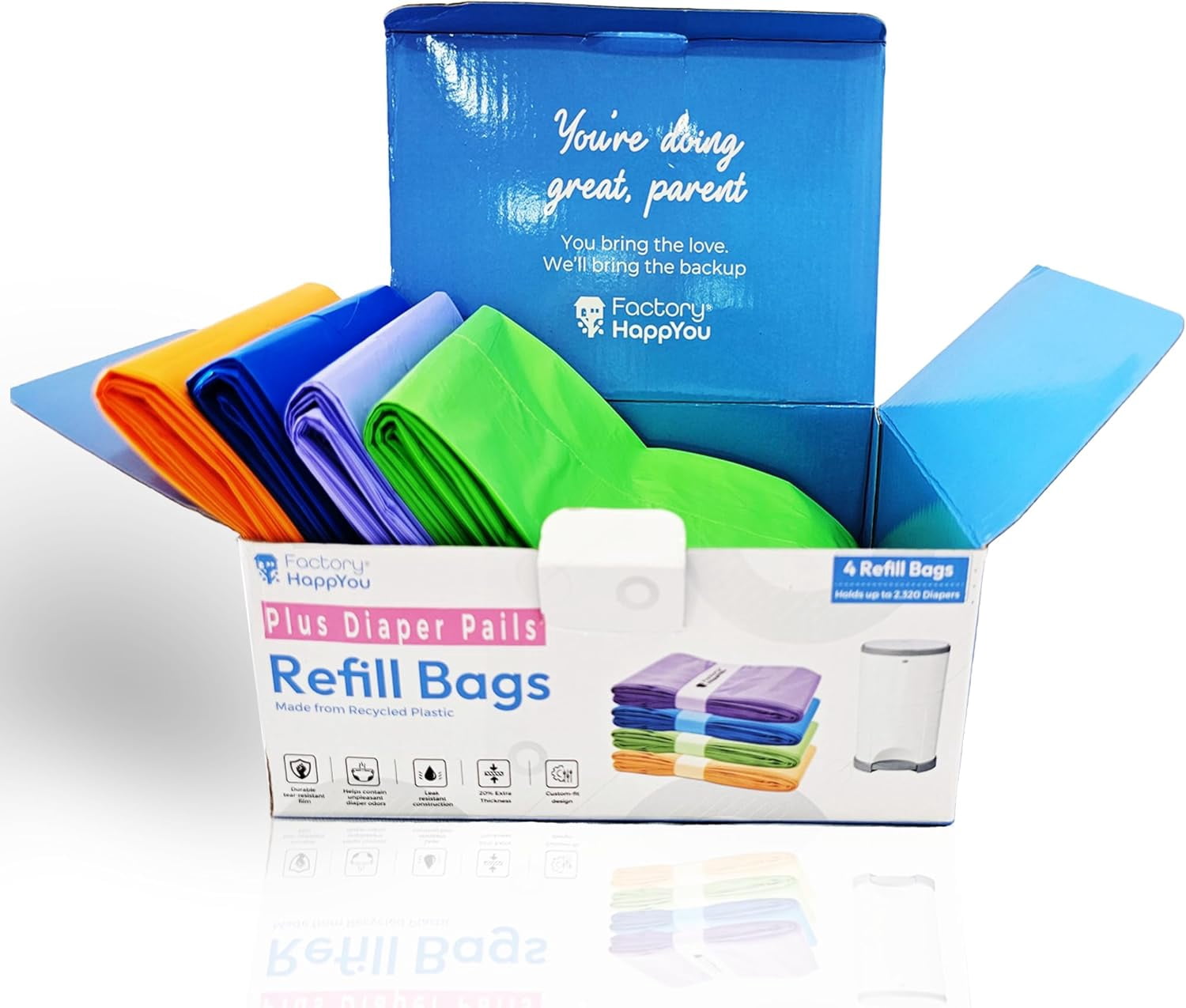 ® Pack of 4 Refills Compatible with Dekor PLUS Diaper Pails (NOT COMPATIBLE WITH DEKOR CLASSIC). A Refill is 394 in Long, 30% Thicker. Odor Control. Each Refill Holds up to 600 Diapers