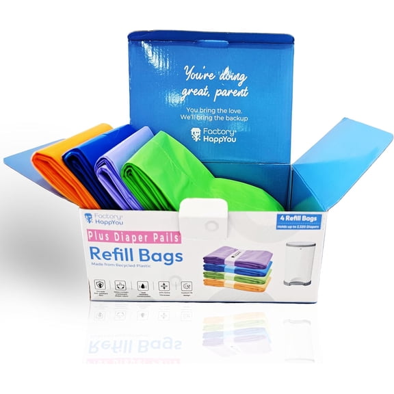  Pack of 4 Refills Compatible with Dekor PLUS Diaper Pails (NOT COMPATIBLE WITH DEKOR CLASSIC). A Refill is 394 in Long, 30% Thicker. Odor Control. Each Refill Holds up to 600 Diapers
