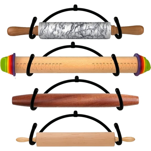 Pack of 4 Rolling Pin Holder Display Rack Storage Organizers Wall Mount Hooks Home Decor Kitchen Wall Hanging Multi Purpose Bottle Rack - No Rolling Pin