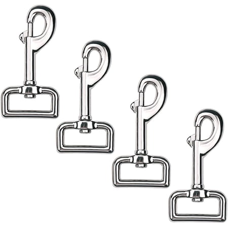 Pack of 4 Single Ended Clips Bolt Snap Hook 64mm Spring Hook Nickel Plated Clips Swivel Eye Trigger Chain Clips Multipurpose Hardware Buckle for Horse Tack Dog Leash Garage Use, Silver