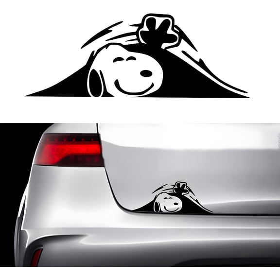 [Pack 4] Snoophy Peeking Car Decal, Black Vinyl Sticker, 8 x 3 inches