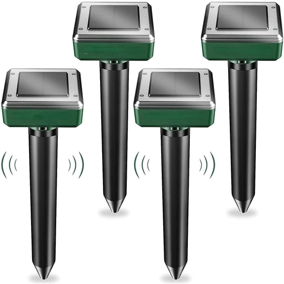 Pack of 4 Solar Mole Repellent Sonic Gopher Repellent Vole Chaser Mole Deterrent Sonic Spikes Rodent Repellent Ultrasonic Pest Control Outdoor Keep Moles Out of Yard Lawn