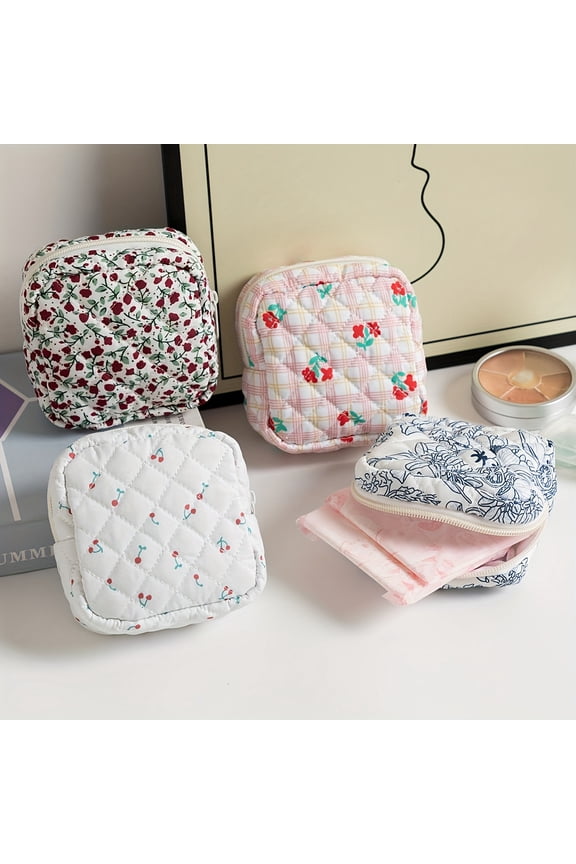 Pack of 4 Stylish Floral Square Drawstring Coin Purse: A compact and durable coin purse perfect for everyday use and travel, large enough to hold sanitary napkins