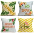 thumbnail image 1 of Pack of 4 Summer Pillow Covers Watercolor Stripes Summer Decorations Farmhouse Square Pillowcase Palm Leaves Flower Flamingo Cushion Case for Sofa Outdoor 16 x 16 Inch (Summer, 16" x 16"), 1 of 5