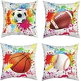 thumbnail image 1 of Pack of 4 Tie Dye Ball Decor Outdoor Throw Pillow Covers, Soft Football Basketball Baseball Square Cushion Case Set for Couch Sofa, Sports Game Porch Pillows Cases Pillowcases, 16x16 Inches, 1 of 2